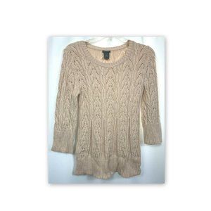 ANN TAYLOR Womens Size XS Beige Loose Cable Knit Cashmere Blend Pullover Sweater
